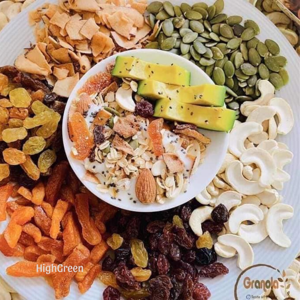 Ngũ cốc Granola ăn sáng 500GR - Ngũ cốc ăn kiêng 9 loại hạt, rang mộc tự nhiên, không đường - Granolah siêu hạt