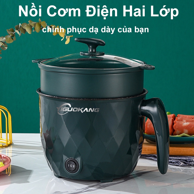 Nồi Cơm Điện Hai Lớp Đa Năng Cao Cấp Có Thể Hấp Chiên Xào Rán Luộc Lẩu Điện Mini Nồi Phở Chống Dính 1.2L
