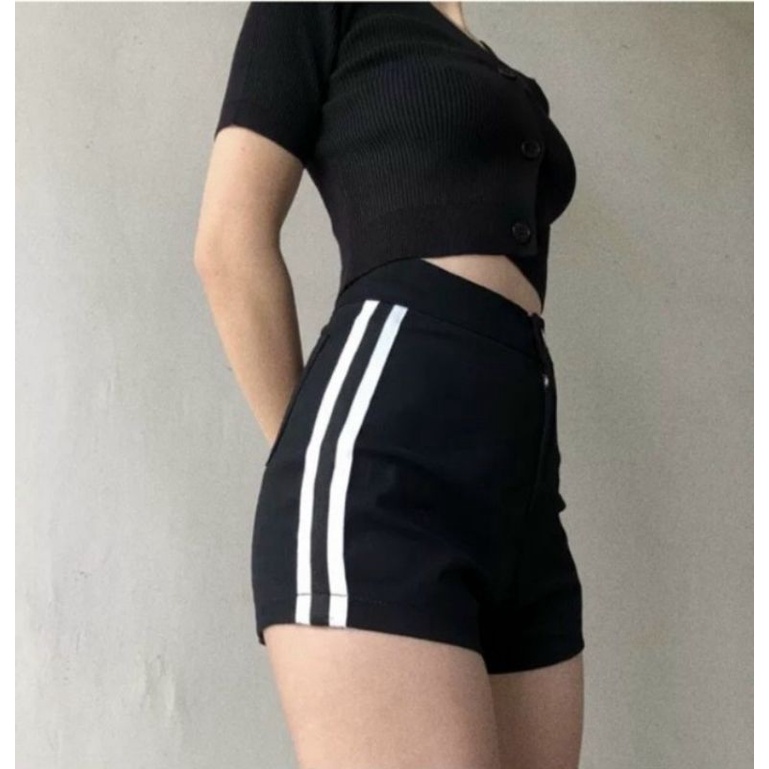Quần short kaki lưng cao phối 2 sọc cá tính