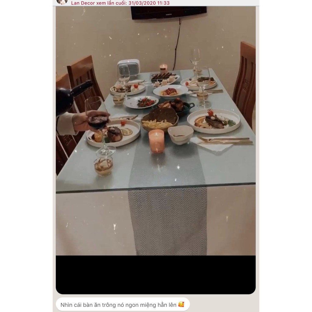 Khăn trải bàn đẹp Landecor nền trắng sọc xanh nhã nhặn - TB455