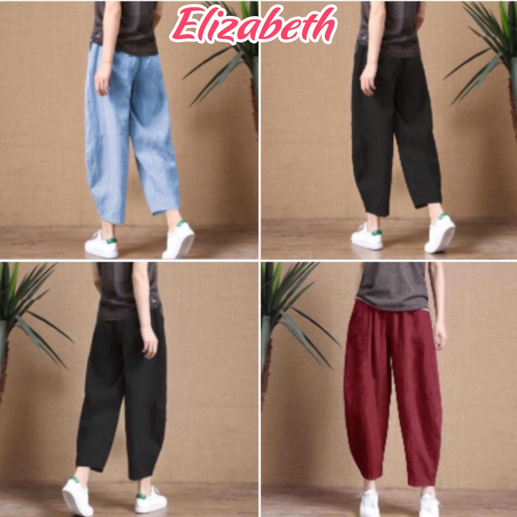 Quần thời trang nữ ống thụng lưng thun Elizabeth chất liệu Linen thun form rộng rãi thoải mái QH.39