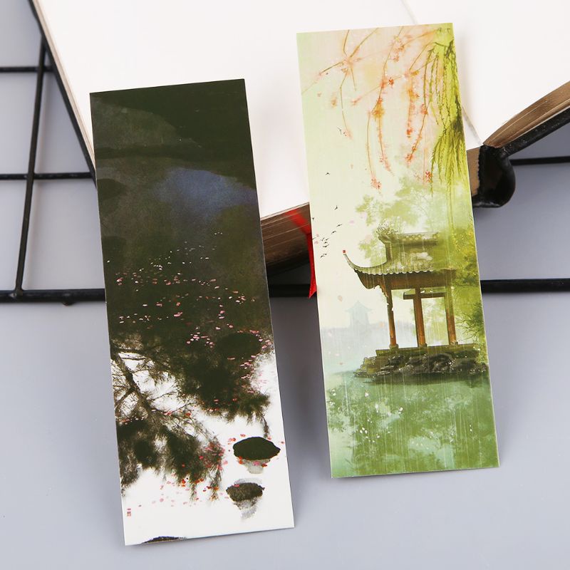 Set 30 Thẻ Đánh Dấu Trang Sách Bằng Giấy Họa Tiết Vẽ Kiểu Trung Hoa Cổ Điển Sáng Tạo