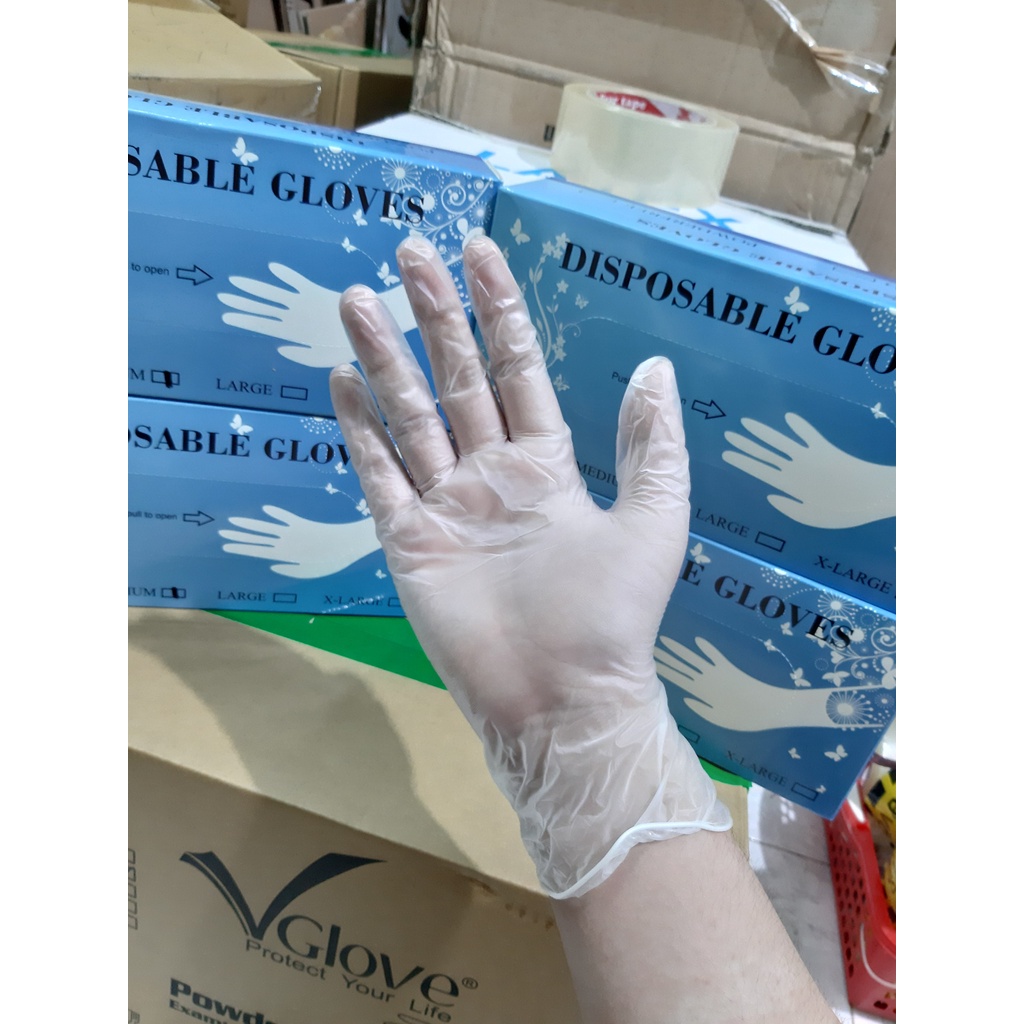 Hộp 100 Chiếc Găng Tay Vinyl Disbosable Gloves Blend Dày Không Bột, Sử Dụng Chế Biến Thực Phẩm, Sử Dụng Trong Y Tế, Xăm