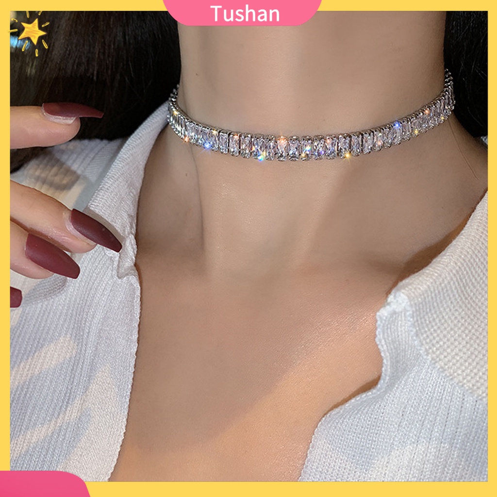 Vòng cổ choker siêu nhẹ đính đá zircon lấp lánh đơn giản