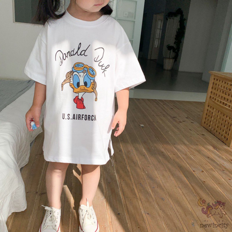 Đầm Thun Dài Tay In Hình Vịt Cho Bé