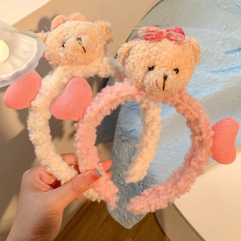 Băng đô cài tóc hình chú gấu nhồi bông đáng yêu phong cách Hàn Quốc