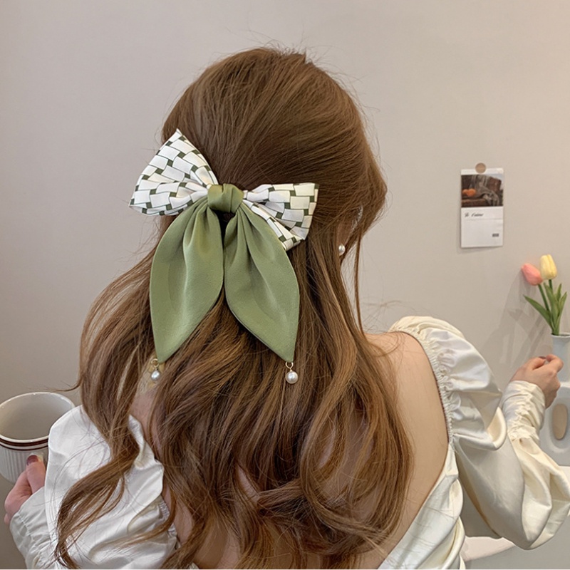 Dây Buộc Tóc Thắt Nơ Họa Tiết Chấm Bi Màu Xanh Lá Phong Cách Hàn Quốc Thời Trang Cho Nữ