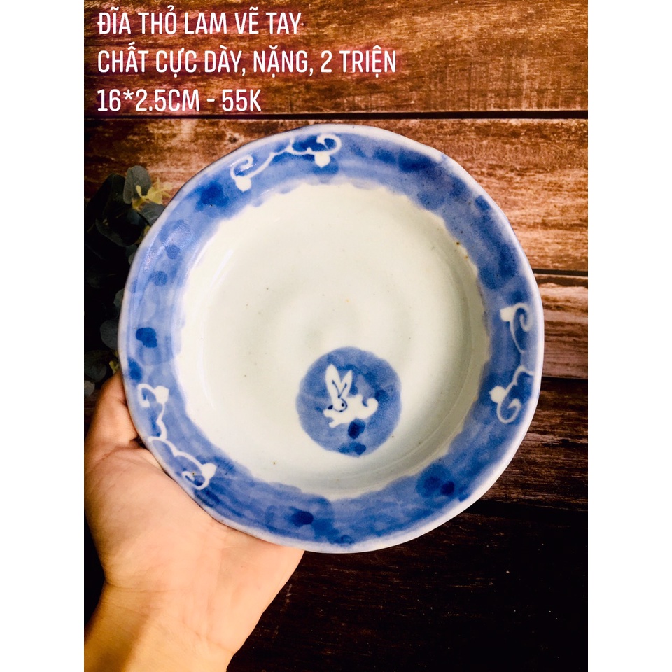 GỐM NHẬT - ĐĨA THỎ MEN LAM