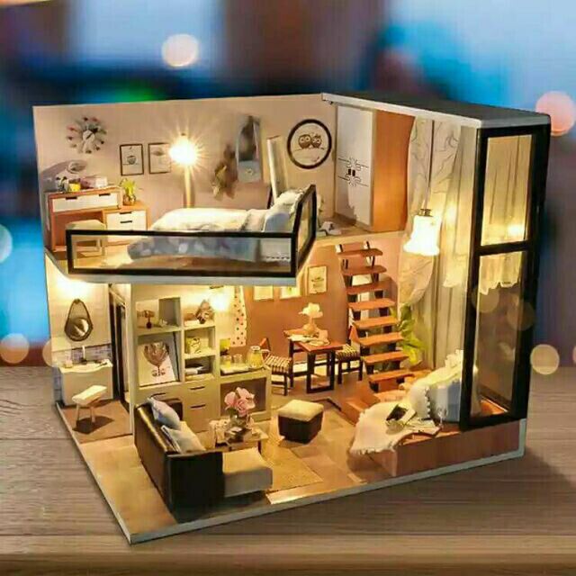 Kèm mica - Mô hình nhà gỗ búp bê dollhouse DIY - TD16 Home and dream