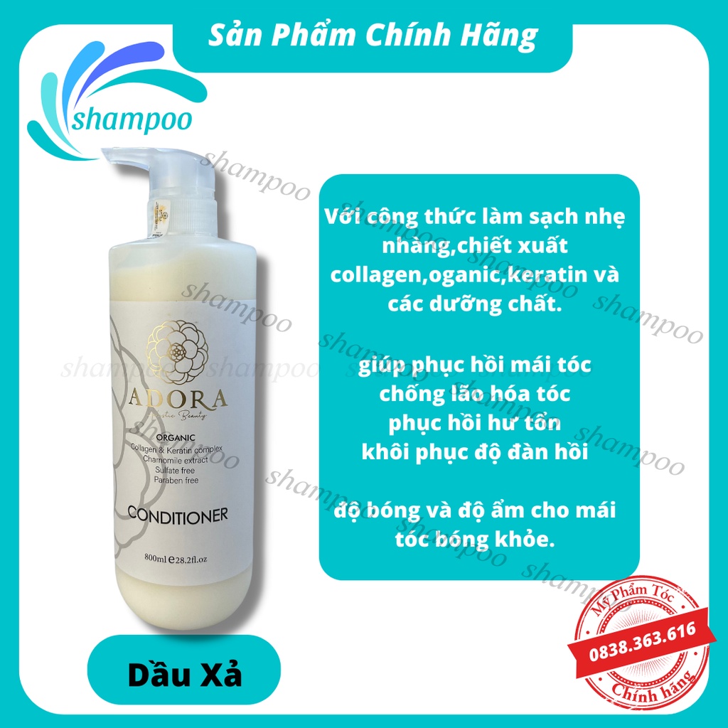 Dầu gội đầu cặp xả gội ADORA chiết xuất collagen,oganic,keratin và các dưỡng chất giúp phục hồi chăm sóc tóc