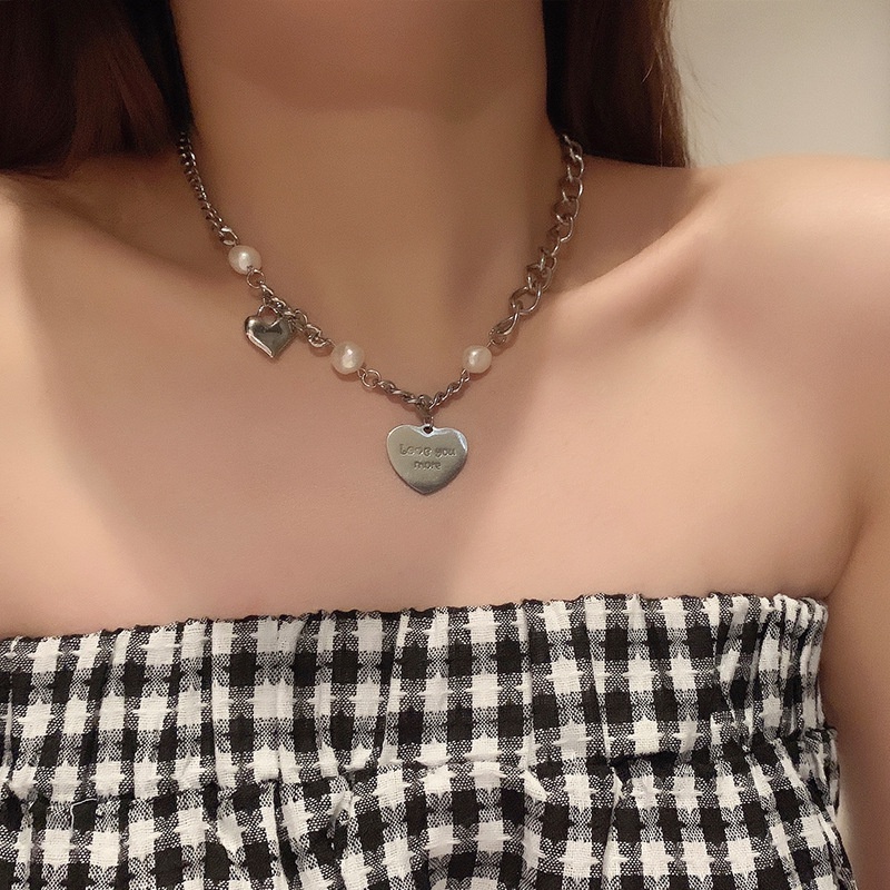Vòng cổ phối phối ngọc trai mặt hình trái tim thời trang Hàn Quốc