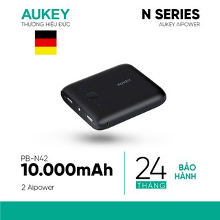  Pin Dự Phòng Aukey PBN42 10000mAh, 2 Cổng USB 12W AiPower, Đèn Led Hàng Chính Hãng