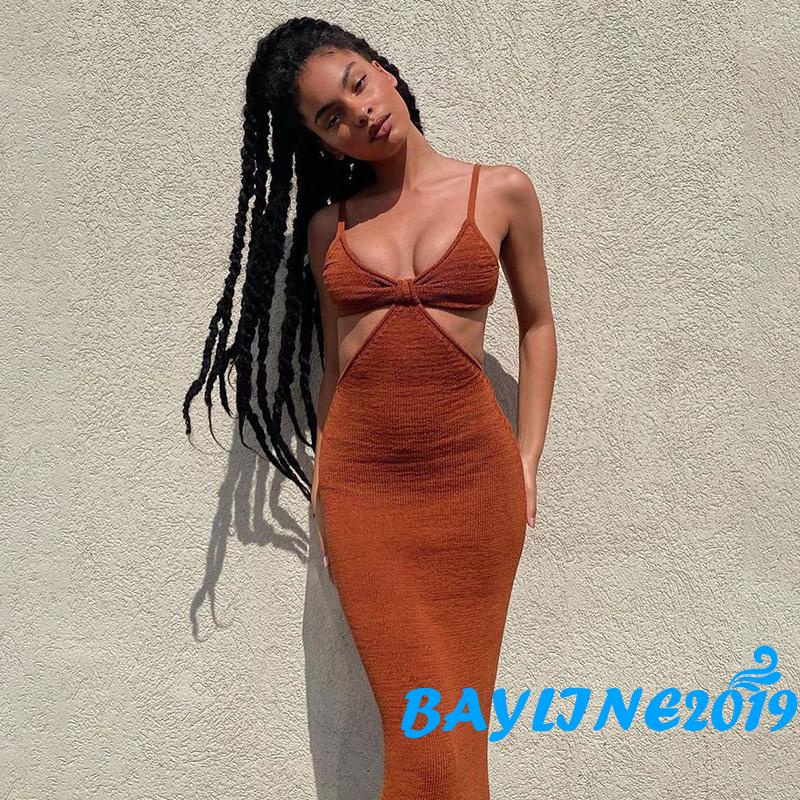 Đầm dài hai dây hở lưng màu trơn thời trang gợi cảm cho nữ