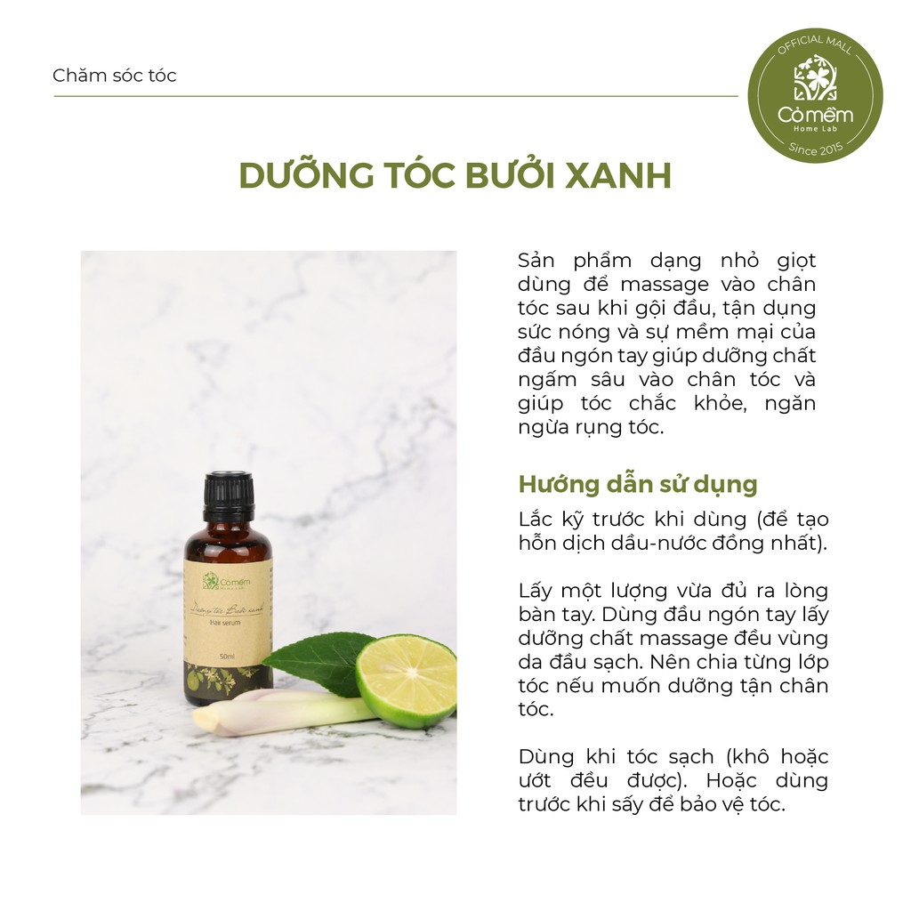 Dưỡng Tóc Bưởi Xanh Giúp Tóc Chắc Khỏe Mềm Mượt Cỏ Mềm 50ml