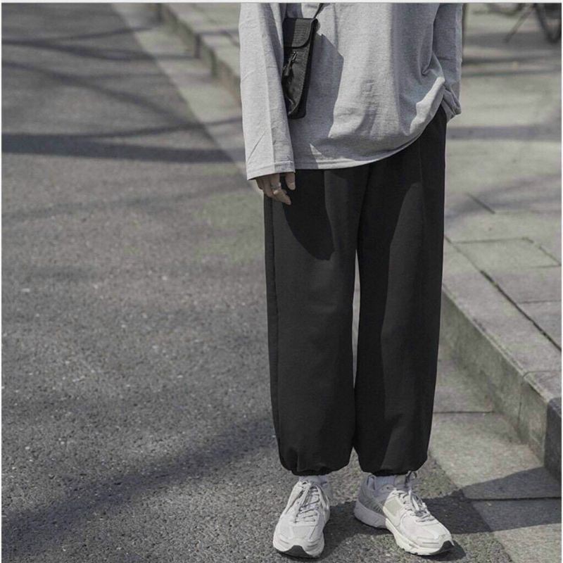 Quần nỉ trơn quần jogger bo chun