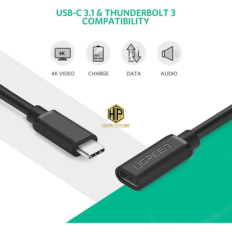 Cáp nối dài USB Type C Ugreen 40574 dài 0,5m chính hãng - Hapustore