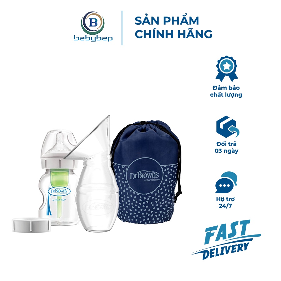 Combo Bộ Hút Sữa Mẹ Bằng Silicone Kèm Theo 1 Bình Sữa Dr Brown_s Cổ Rộng