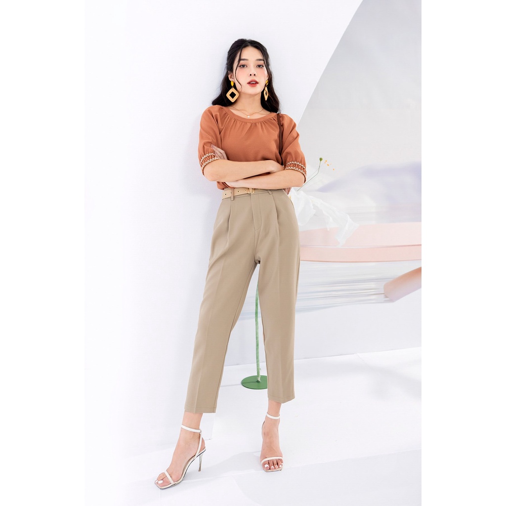 Quần baggy đai vàng be HM