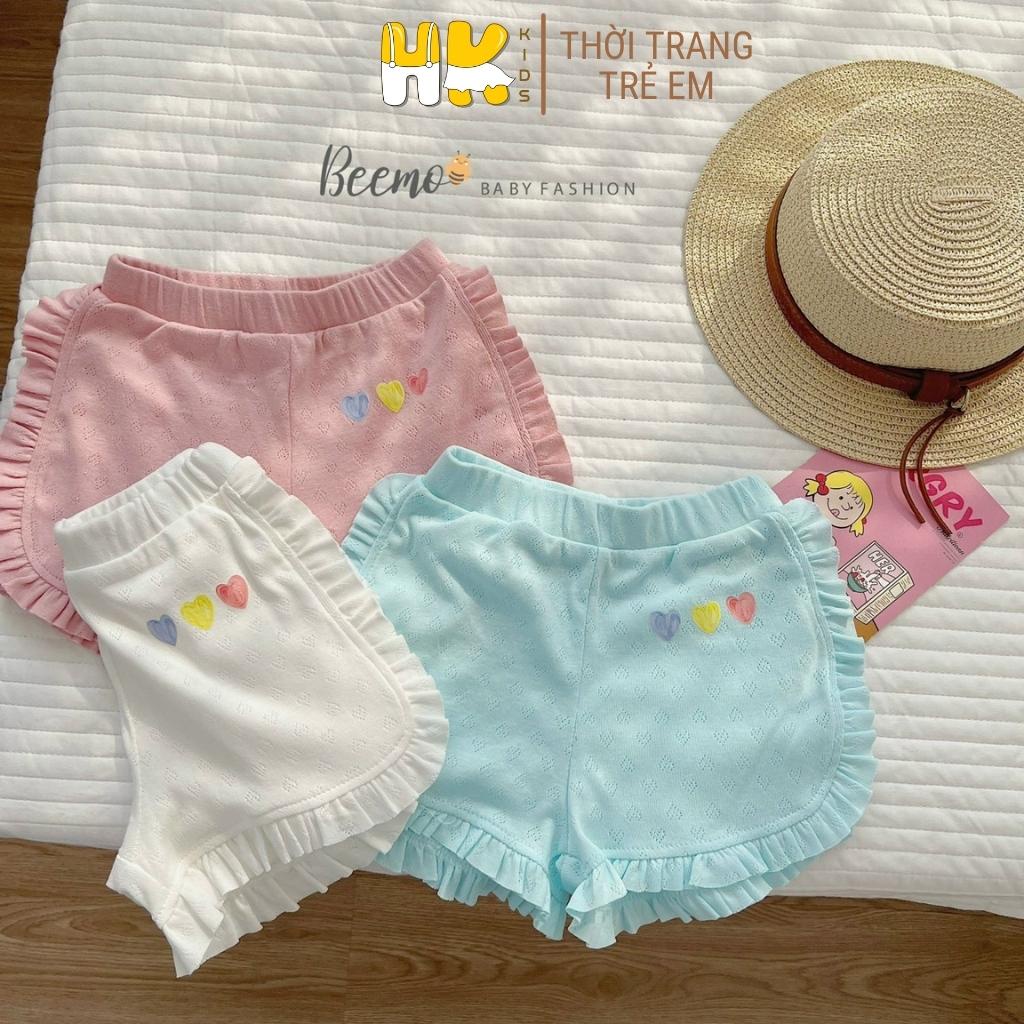 Quần đùi cho bé gái HK KIDS, quần sooc thun cộc chất cotton lỗ thoáng mát hàng cao cấp cho bé từ 8-22 kg