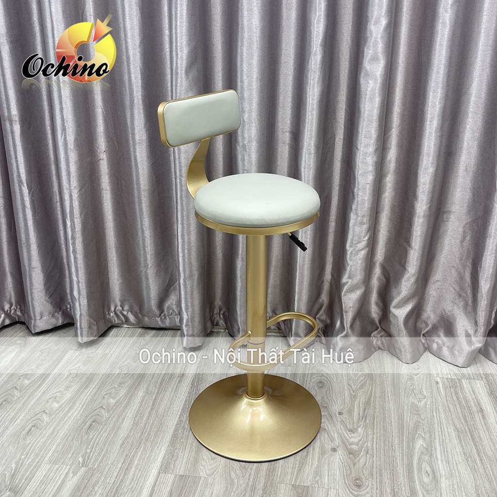 Ghế Bar, Ghế Quầy lễ Tân, ghế TRang Điểm Chân mạ vàng nhạt cao cấp Mẫu Tựa Tròn (Hàng có Sẵn)