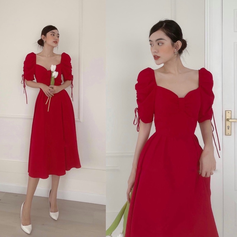 ĐẦM XOÈ TAY PHỒNG CỘT NƠ- HOYADRESS