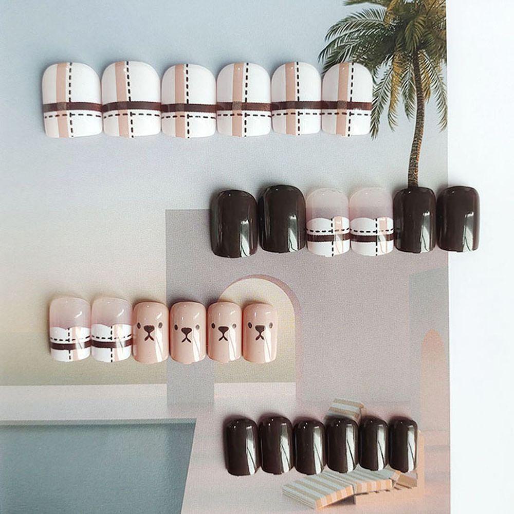 Bộ Móng Tay Giả Ngắn Tháo Rời Được Hình Gấu Hoạt Hình Thời Trang