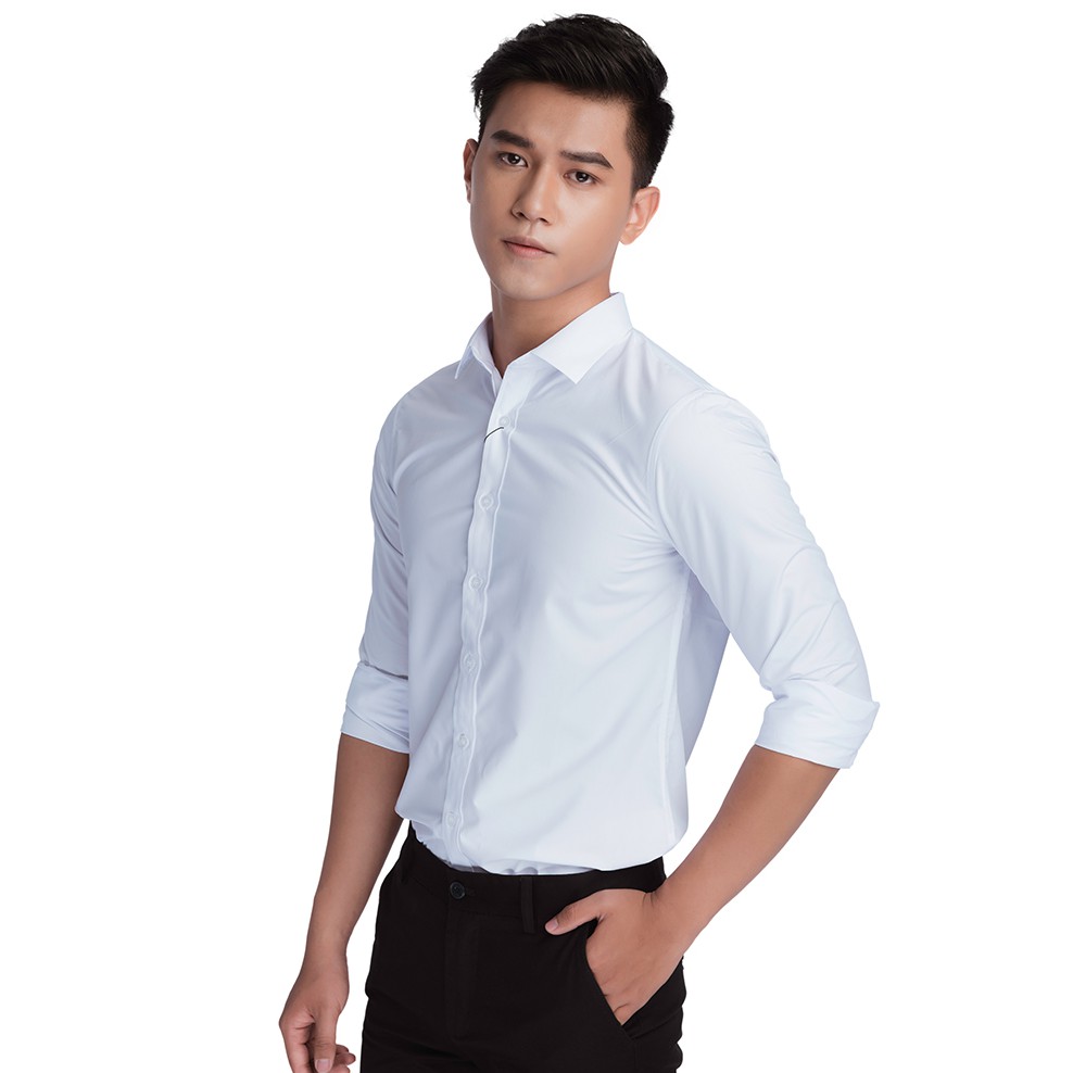 Áo sơ mi nam Kojiba trơn dài tay công sở dáng ôm màu trắng không nhăn | BigBuy360 - bigbuy360.vn
