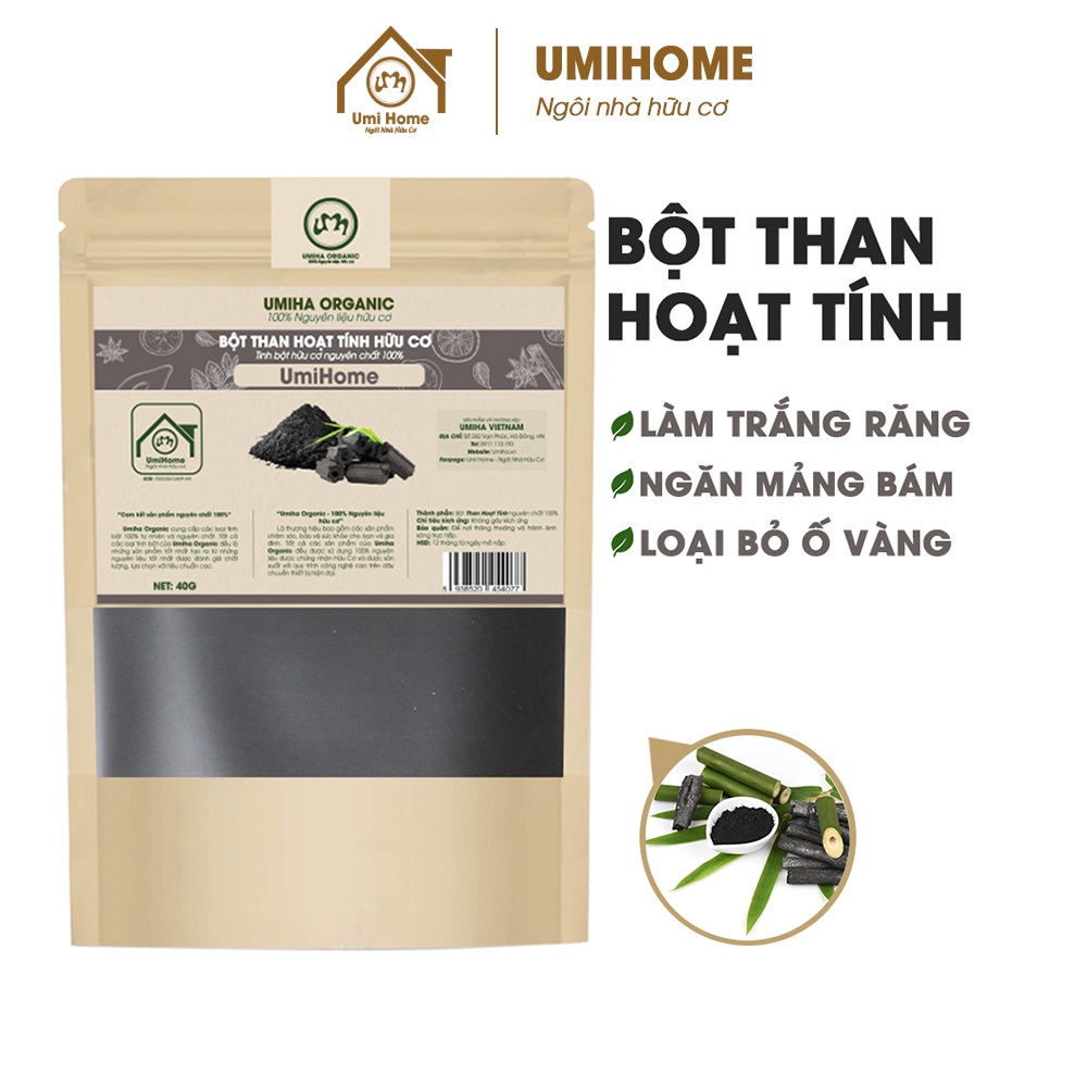 Bột Than Hoạt Tính hữu cơ UMIHOME nguyên chất 40g bột đánh trắng răng, loại bỏ mảng bám và cao răng hiệu quả