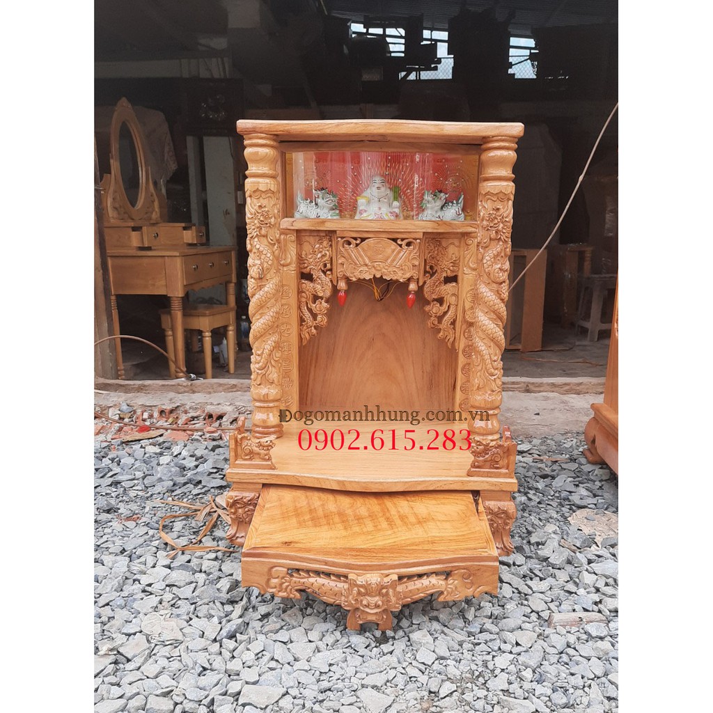 Bàn thờ ông địa gỗ gõ đỏ hộp đèn 60 x 88