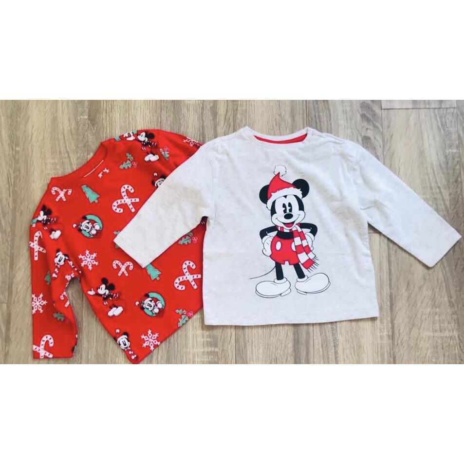 Set 2 áo cotton dài tay cho bé họa tiết noel  HM