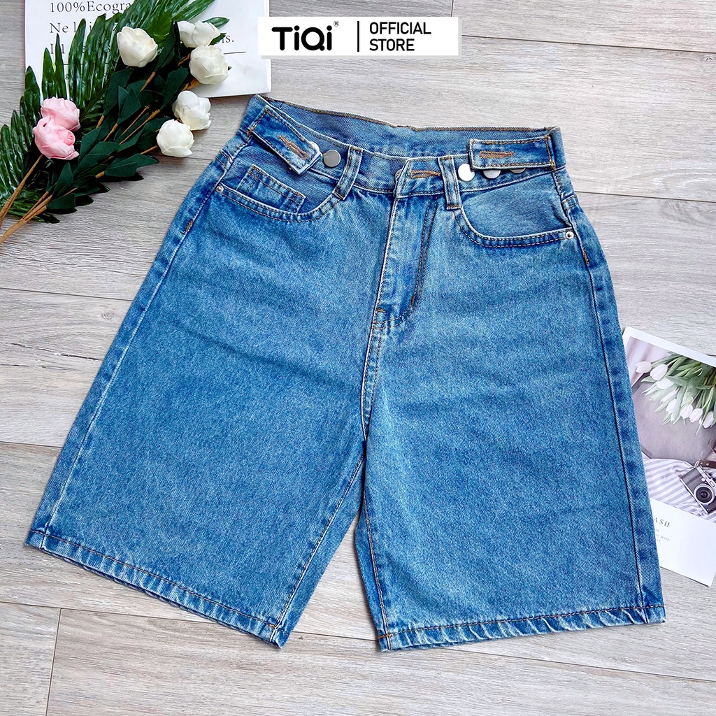 Quần jean ngố nữ lưng cao lai tua màu xanh TiQi Jeans N181 N188 | BigBuy360 - bigbuy360.vn