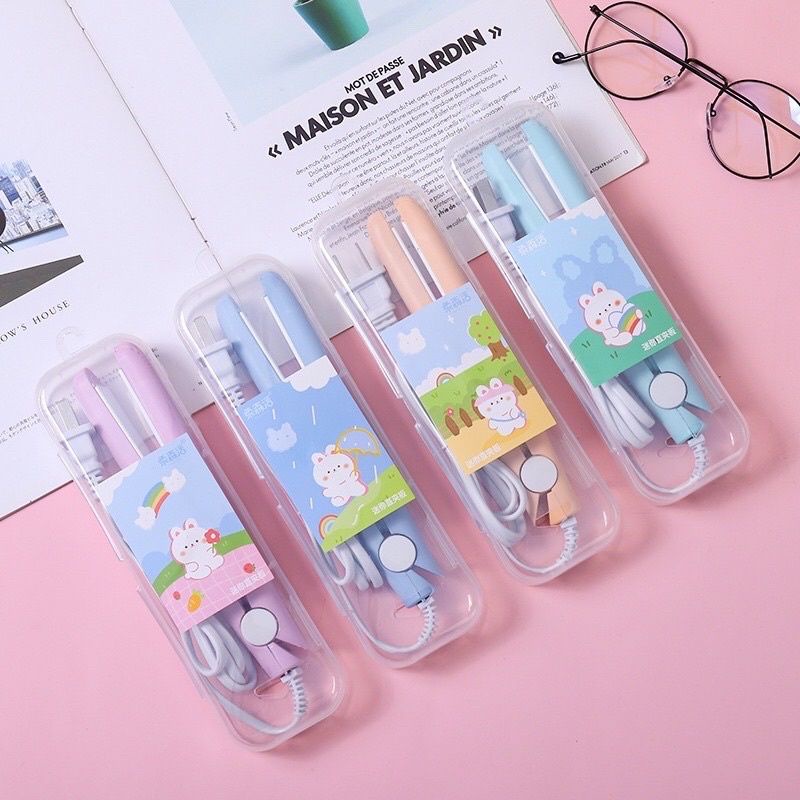Máy là ép tóc , dập xù , uốn sấy mini cute kèm hộp trong suốt ♥️ Bảo hành lỗi 1 đổi 1