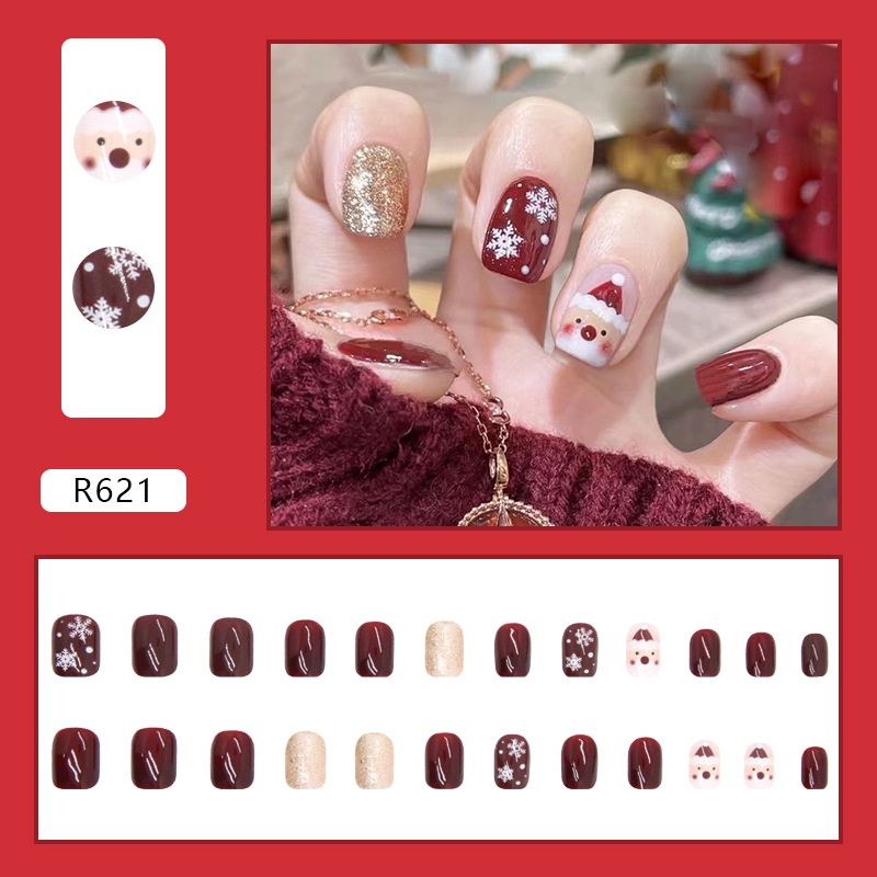 Hộp 24 Móng Tay Giả Hình Hoa Tuyết R621