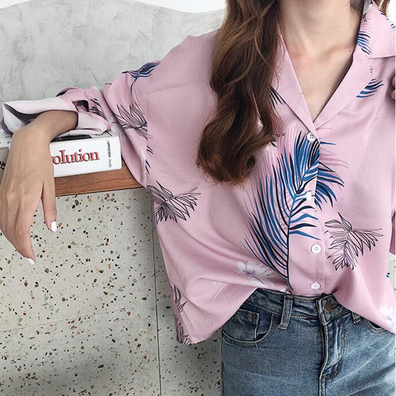 [Baywellfashion]Áo sơ mi in họa tiết lá cây thời trang dành cho nữ | BigBuy360 - bigbuy360.vn