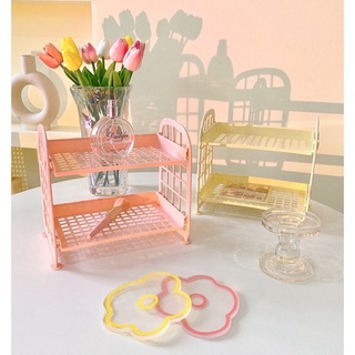 Kệ nhựa mini 2 tầng đựng đồ/mỹ phẩm đa năng màu pastel kiểu dáng dễ thương