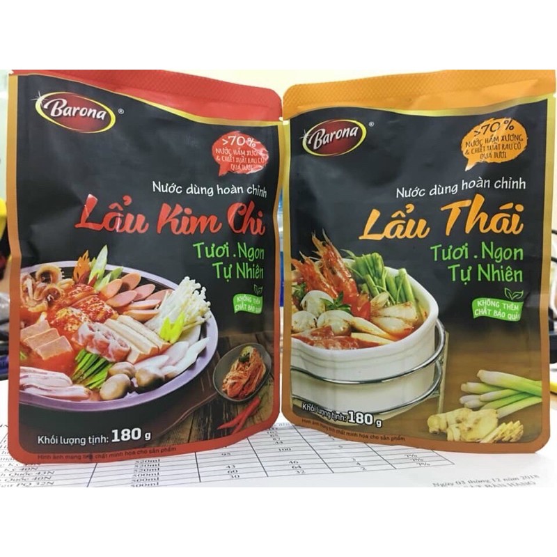 Nước dùng hoàn chỉnh Barona Lẩu Thái / Lẩu Kim Chi 180g