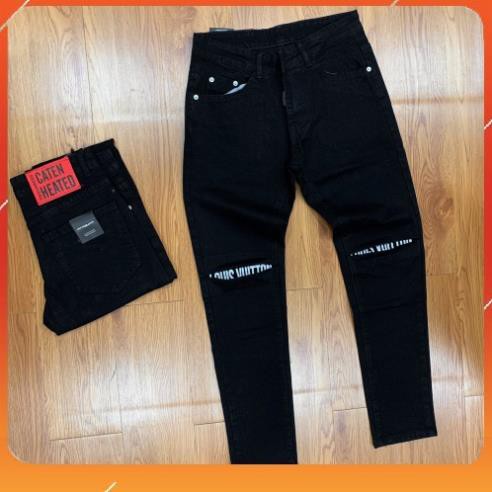 Quần Bò Dài Nam 2021 - Quần Bò Vá Chữ LV Phần Đầu Gối - Chất Liệu Vải Jean Cotton Cao Cấp Co Dãn Nhẹ..