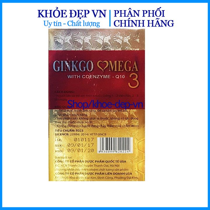 [hộp 100 viên] VIên uống bổ não Ginko Omega Q10 - Bổ não, dưỡng não