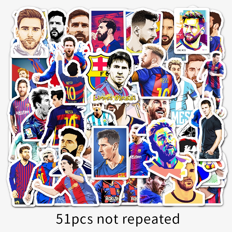 Combo 30 Sticker Chống Nước Decal Dán Điện Thoại Laptop Mũ Bảo Hiểm Vali Đàn Guitar Bình Nước Sổ Tay Graffiti [MESSI]