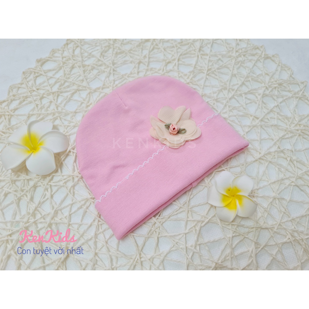 SET 3 Nón mũ tròn bo sơ sinh chất mềm - đính hoa đáng yêu cho bé gái
