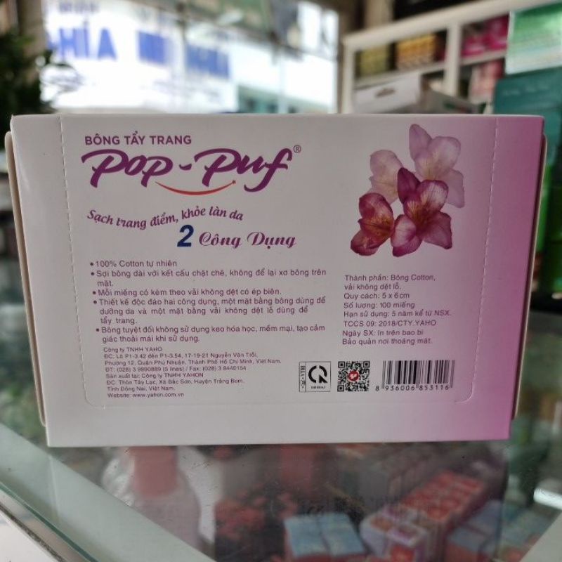 bông tẩy trang pop-puf 100 tờ { chính hãng cty }