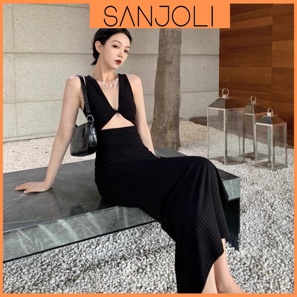 Đầm Body Hở Lưng SANJOLI Váy Body Maxi Len Tăm Dệt Kim Dáng Ôm Dài Thiết Kế Xẻ Tà Xoắn Nơ Mặc Hai Kiểu Đi Biển VD068 | BigBuy360 - bigbuy360.vn