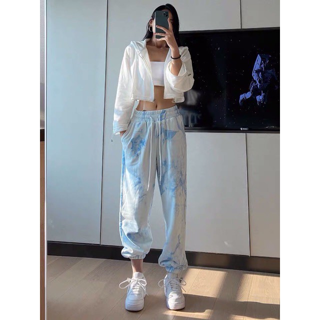 Quần jogger nữ loang màu dành cho nữ ống rộng vải da cá | BigBuy360 - bigbuy360.vn