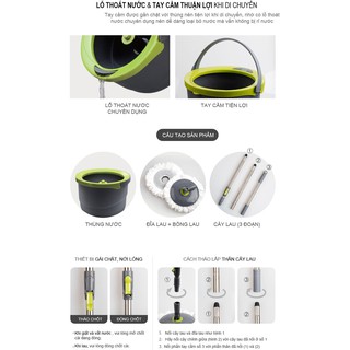 Bộ lau nhà Mini Spin Mop LocknLock 4 bông lau nhỏ gọn linh hoạt ETM498 P3H
