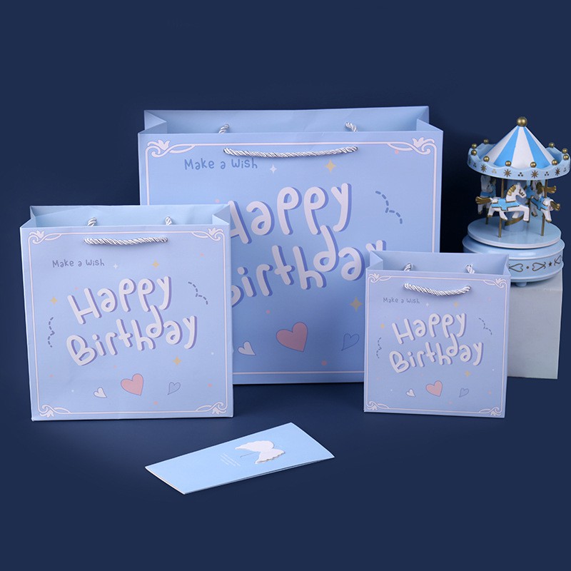 Túi giấy đựng quà in chữ Happy Birthday dây quai dù dễ thương, nhiều kích cỡ cực xinh Q720