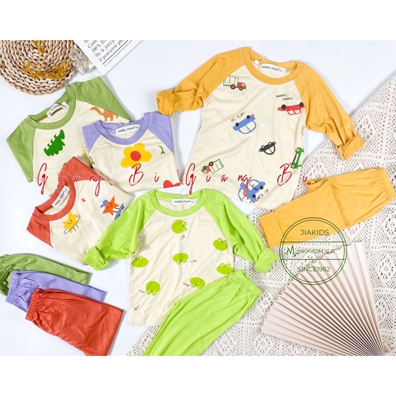 TDIN40 Bộ Thun Dài Tay Quần Dài Minkymom Tay Áo Phối Màu Raglan Hoa Sao Ếch Cho Bé Từ 8kg Đến 19kg