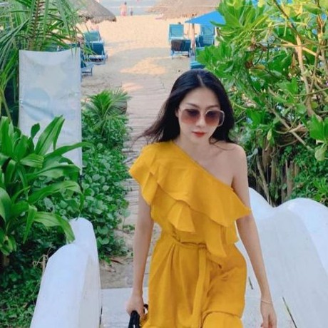 Đầm bèo lệch vai xếp tầng đuôi cá kèm dây cột nơ eo