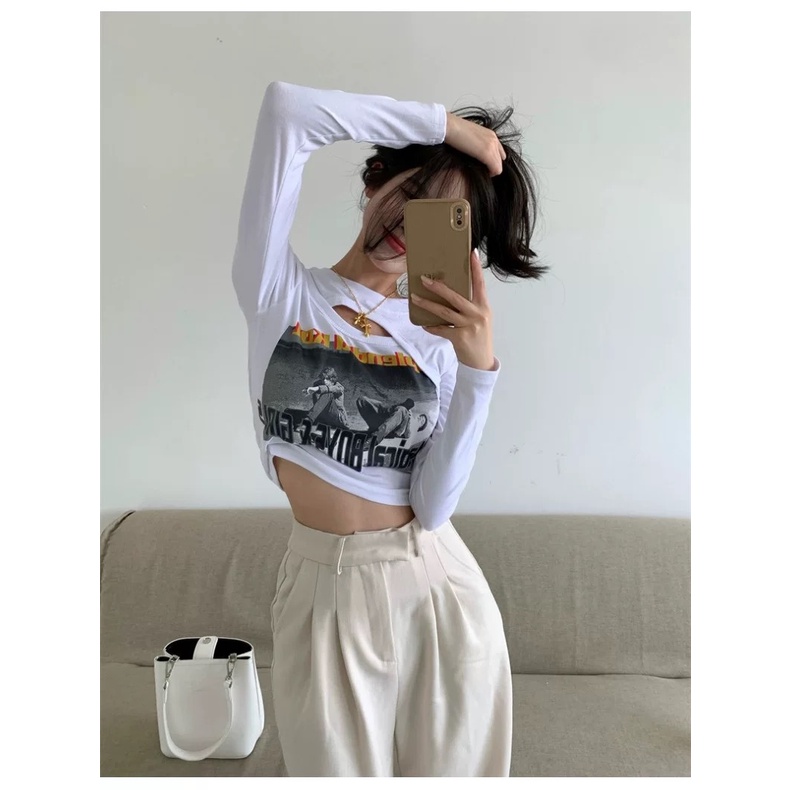 MS652 Áo thun nữ dài tay khoét ngực croptop PhuLinhShop