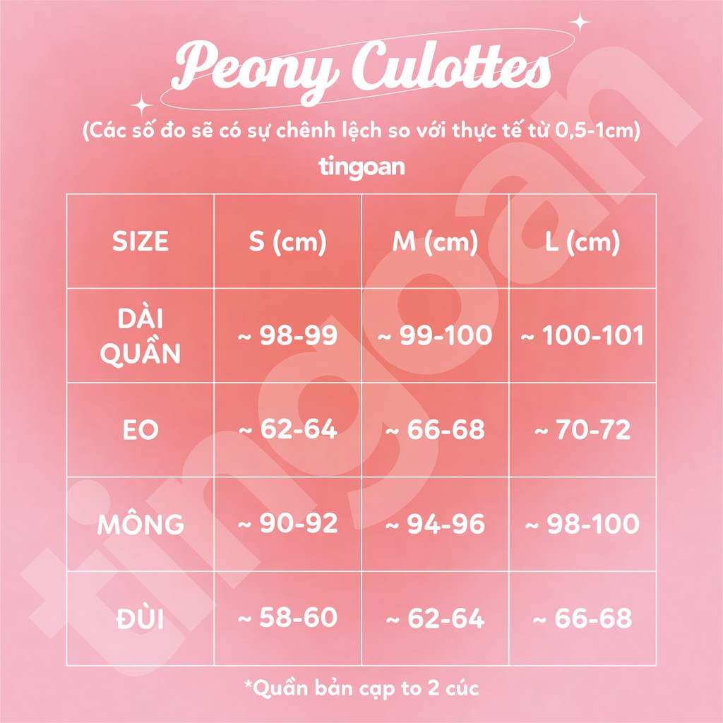 TINGOAN® - Quần cạp cao bản cạp 2 cúc dáng ống suông rộng PEONY CULOTTES v2/BL bản mới nhất tháng 10 năm 2023