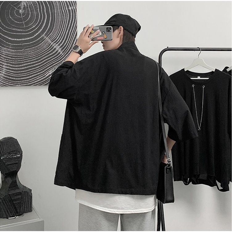 Áo khoác kimono haori trơn cách tân buộc dây